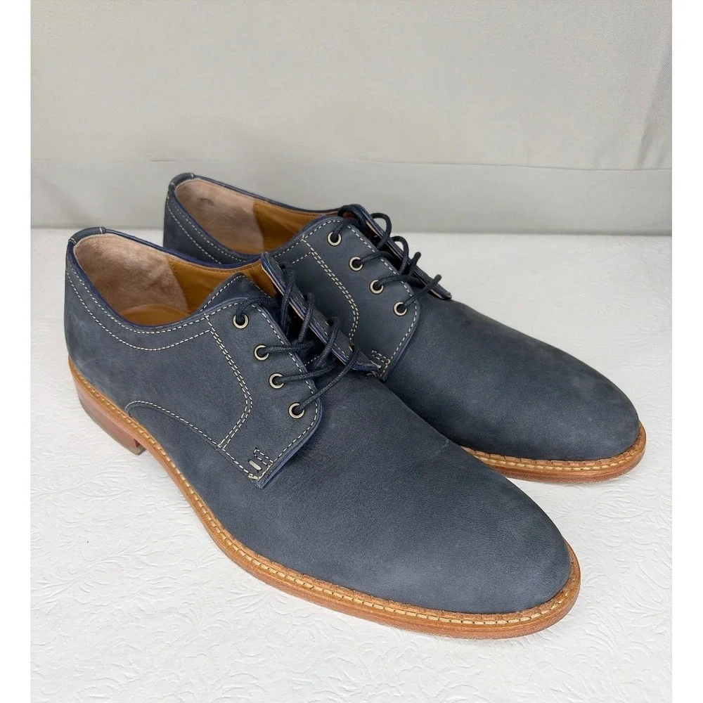 Johnston & Murphy Mens Blue  Italian‎ Suede Plain Toe Derby Shoes 10.5 M